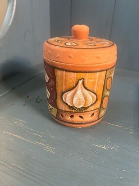 Vintage Terra Cotta Orange Garlic Keeper Jar with Lid & Vents